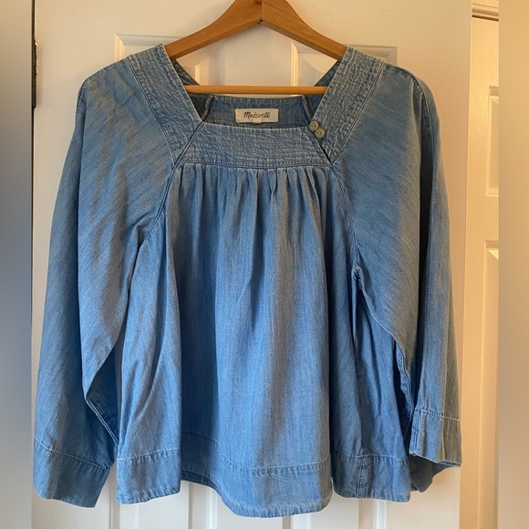 Madewell Tops - Madewell Light Denim Wide Sleeve Square Neck Top Size S
